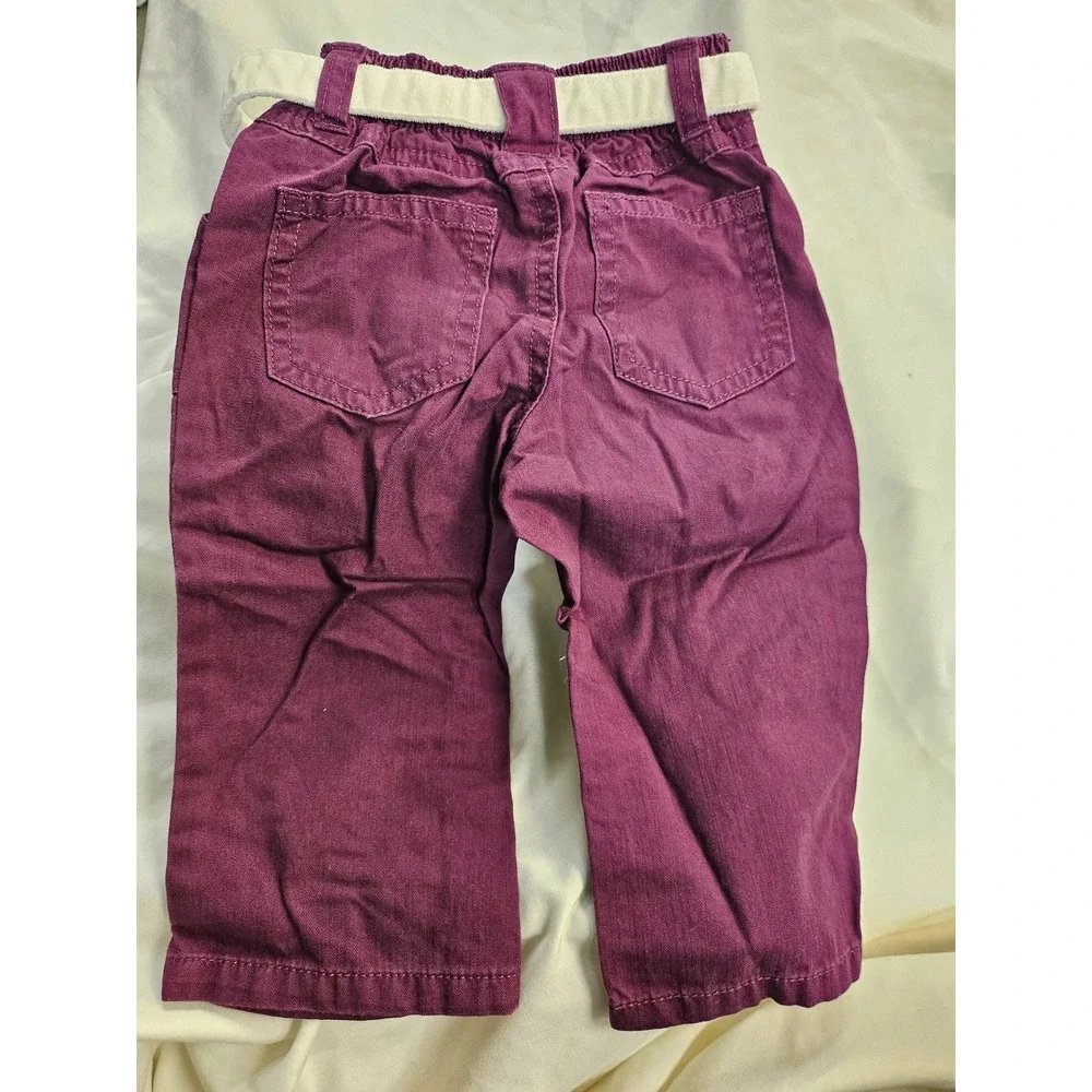 Vintage Cherokee Purple Cotton Pants with Belt Toddler 12M Plum Elastic Waist